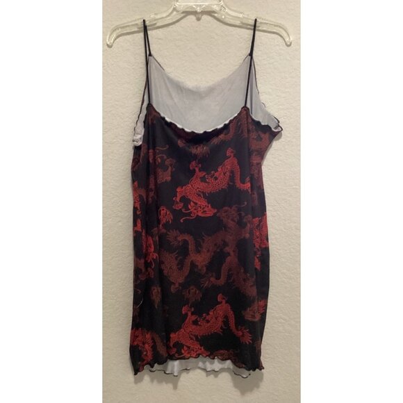 Shein Black & Red Dragon Print Spaghetti Strap Slip Dress 1XL - Picture 4 of 4